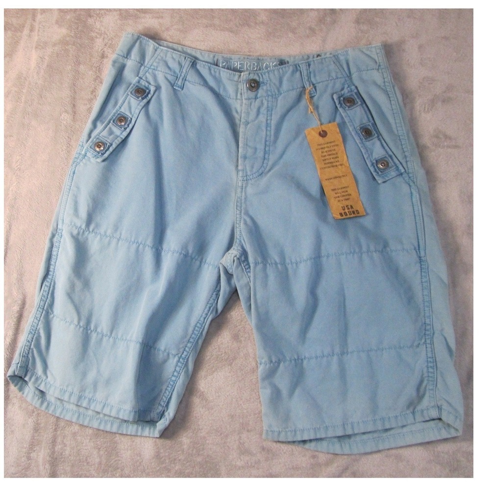 Paperbacks USA Bound Mens Blue Cotton Utility Shorts Size 32 NWT Vintage Wash